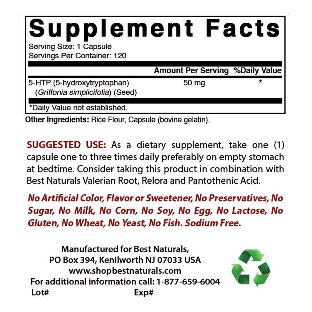 Best Naturals 5-HTP 50 Mg 120 Capsules