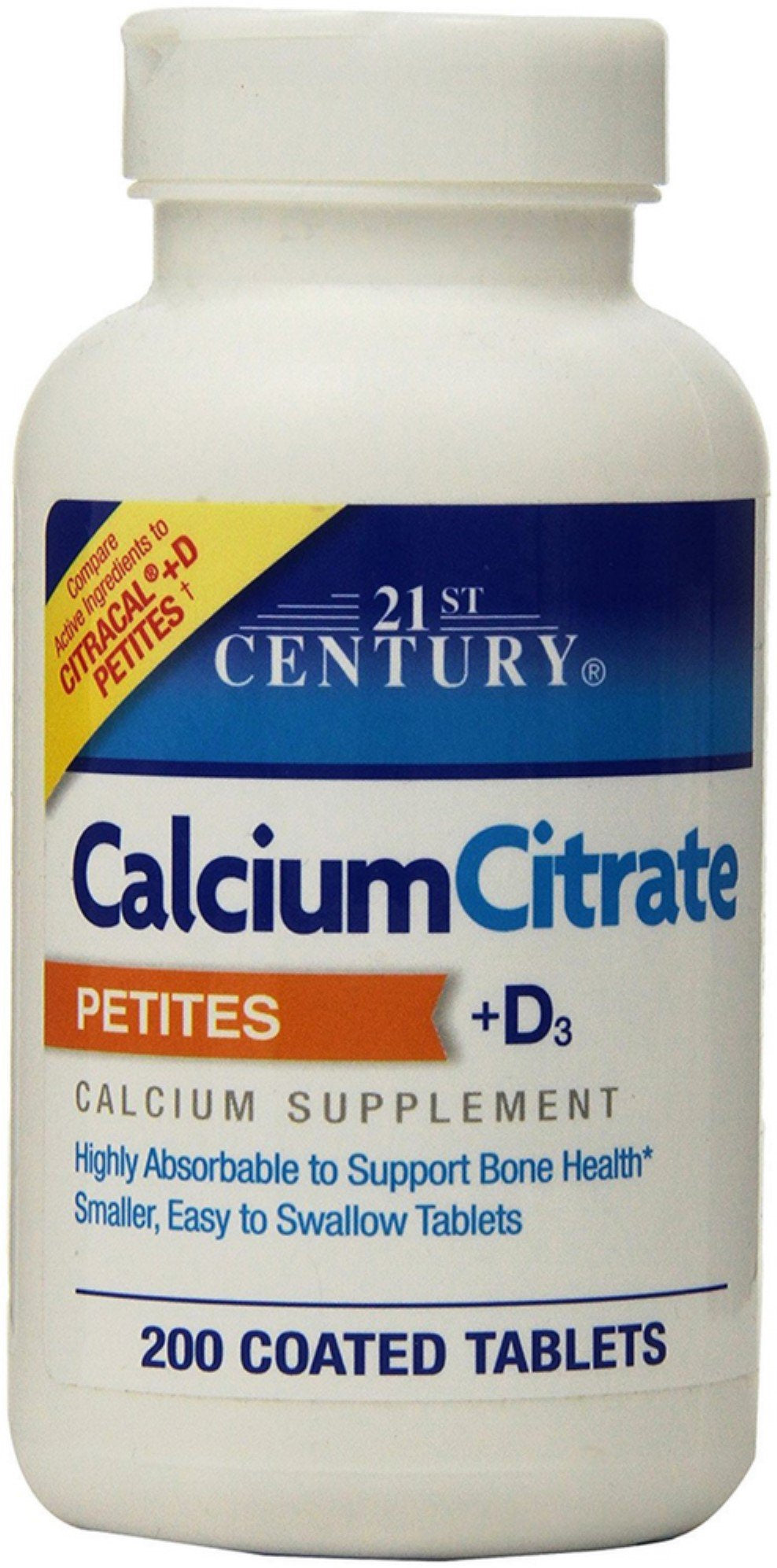 21St Century Calcium Citrate + D3 Petites Coated Tablets 200 Each - (Pack of 3)