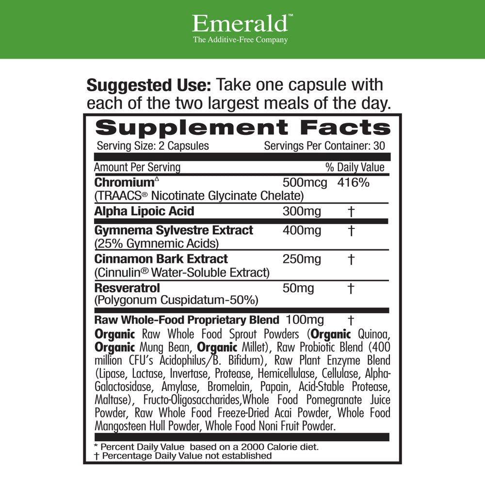 Emerald Labs Blood Sugar Health with Gymnema Sylvestre, Cinnamon Bark, and Alpha Lipoic Acid to Support Glucose and Carbohydrate Balance and Support Minimizing Sweet Cravings - 60 Vegetable Capsules