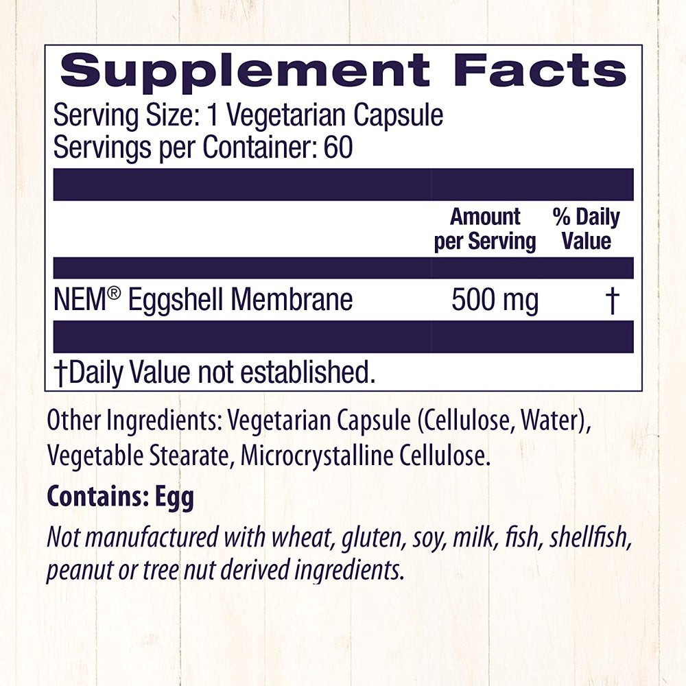 Healthy Origins Eggshell Membrane 500 Mg (NEM, Non-Gmo, Gluten Free, Joint Support), 60 Veggie Caps