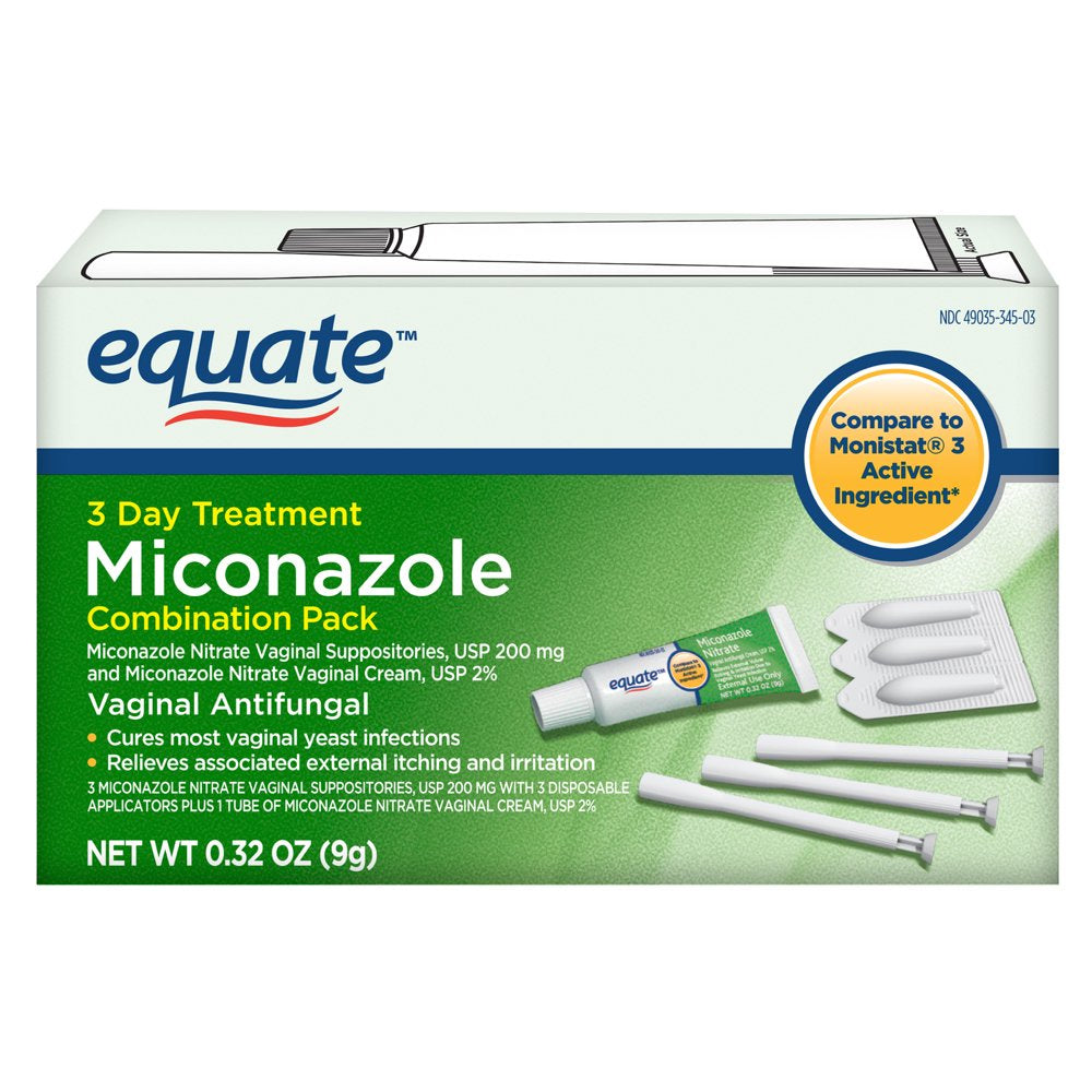 Equate Miconazole 3-Day Vaginal Cream Treatment Combination Pack for Yeast Infection, 0.32 Oz