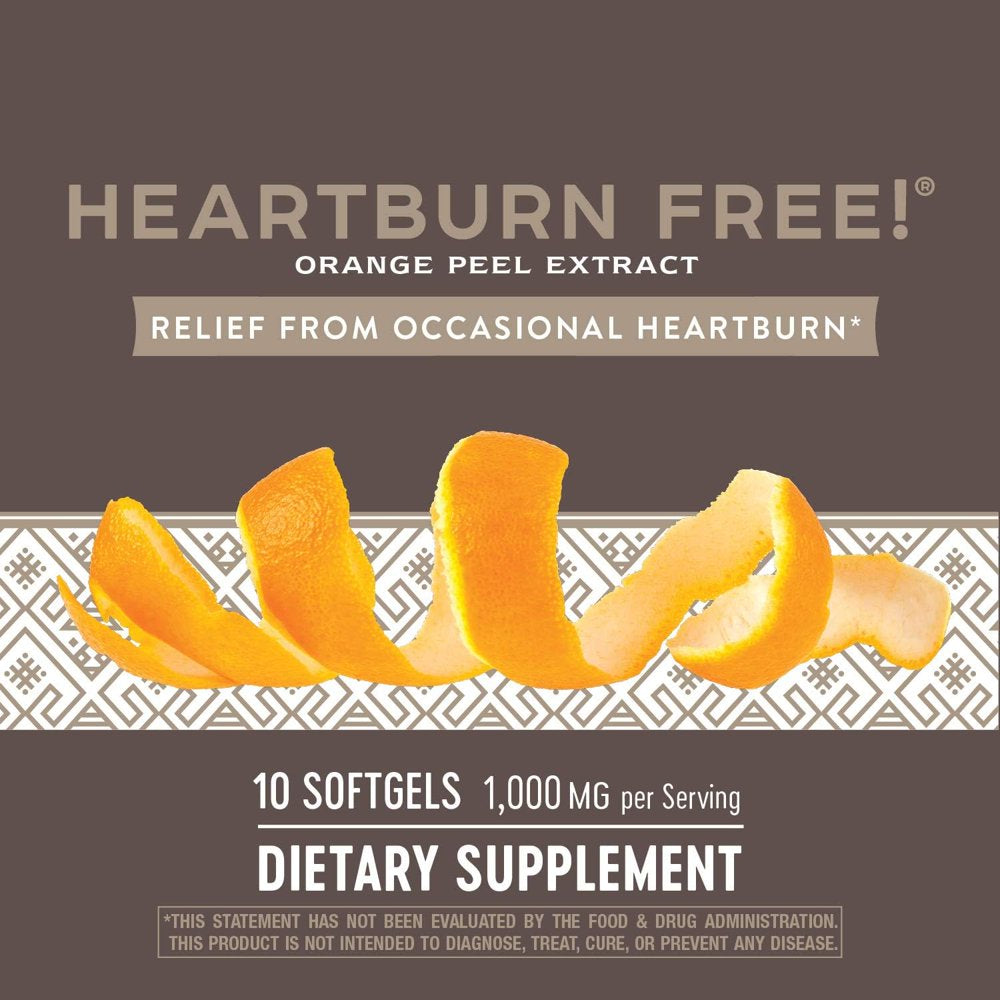 Nature'S Way Heartburn Free! Orange Peel Extract Supplement, Occasional Heartburn Relief*, 10 Softgels