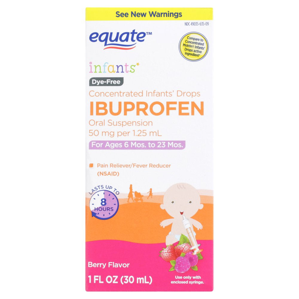 Equate Concentrated Infants' Drops Ibuprofen Oral Suspension, Berry Flavor, 1 Fl Oz