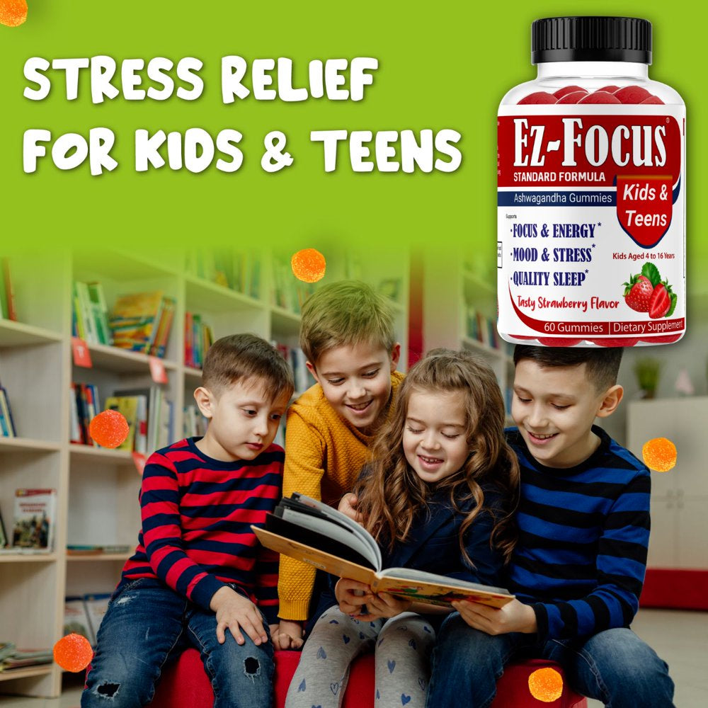 Ez-Focus Brain Booster Gummies for Kids & Teens -Brain Supplement with Omega, Support Focus, Memory, Concentration and Cognition - Vegan, Non-Gmo - 60 Gummies by Celebrity Lifestyle