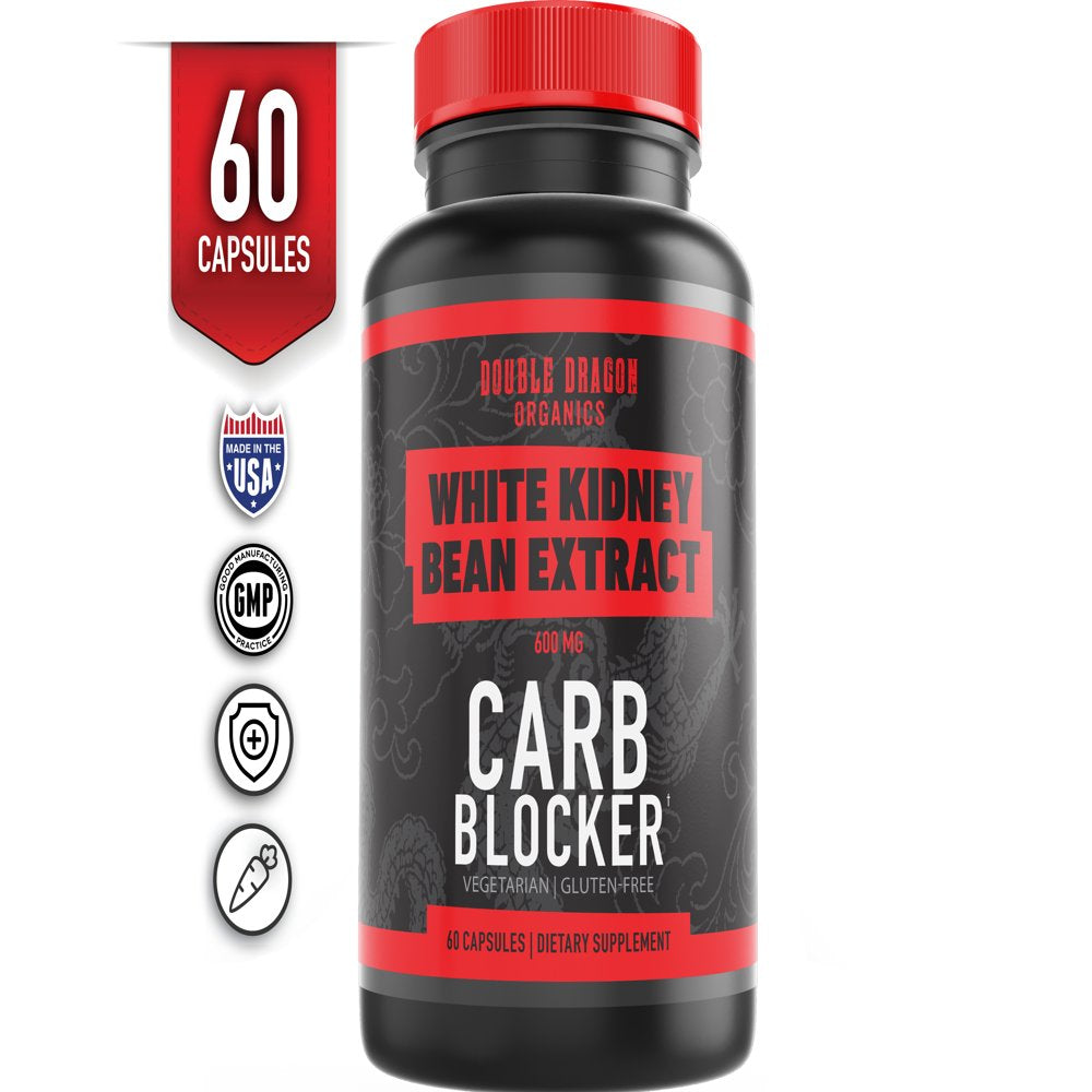 Carb Blocker Pills, White Kidney Bean Extract 100% Pure, Keto Carb Blocker Double Dragon Organics, 2 Bottles (120 Capsules Total), 600Mg