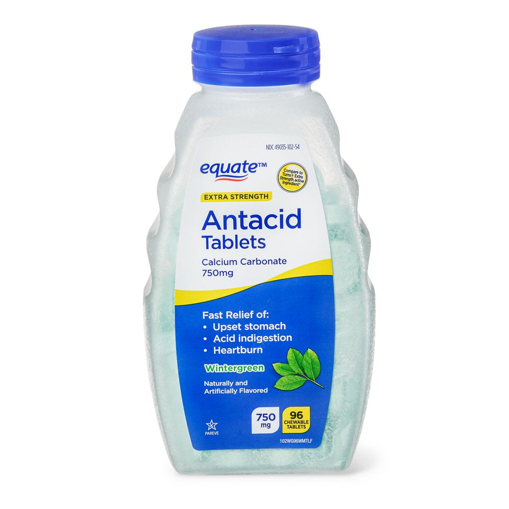 Equate Extra Strength Antacid Chewable Wintergreen Tablets, over the Counter, 750 Mg, 96 Ct