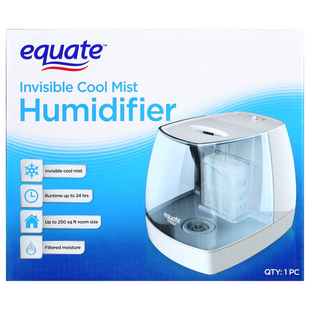 Equate 1.1 Gallon 250 Sq Ft Invisible Cool Mist Humidifier, White & Blue