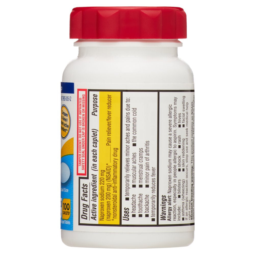 Equate All Day Pain Relief Naproxen Sodium Caplets, 220 Mg, 100 Count