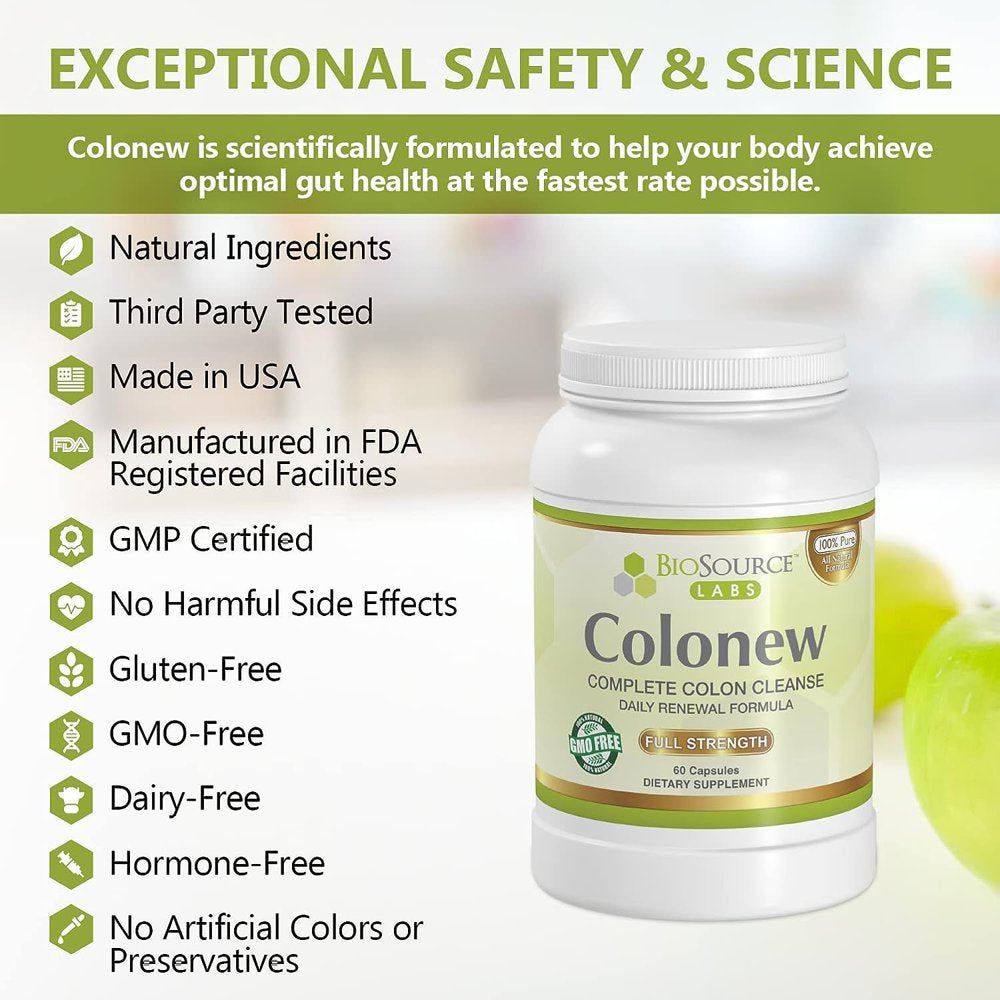 Biosource Labs Colonew Complete Colon Cleanse Natural Detox Supplement for Daily Digestive Health, Renewal Formula (60 Capsules)