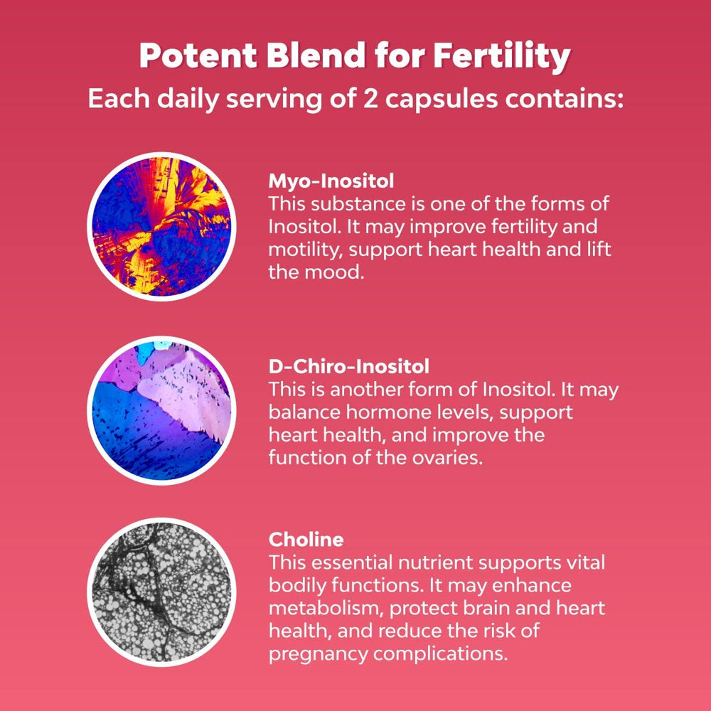 Myo-Inositol & D-Chiro Inositol Capsules - Choline Inositol Supplement for Cycle and Fertility Support - Womens Hormone Balance Supplement with Myo & D-Chiro Inositol plus Choline Bitartrate
