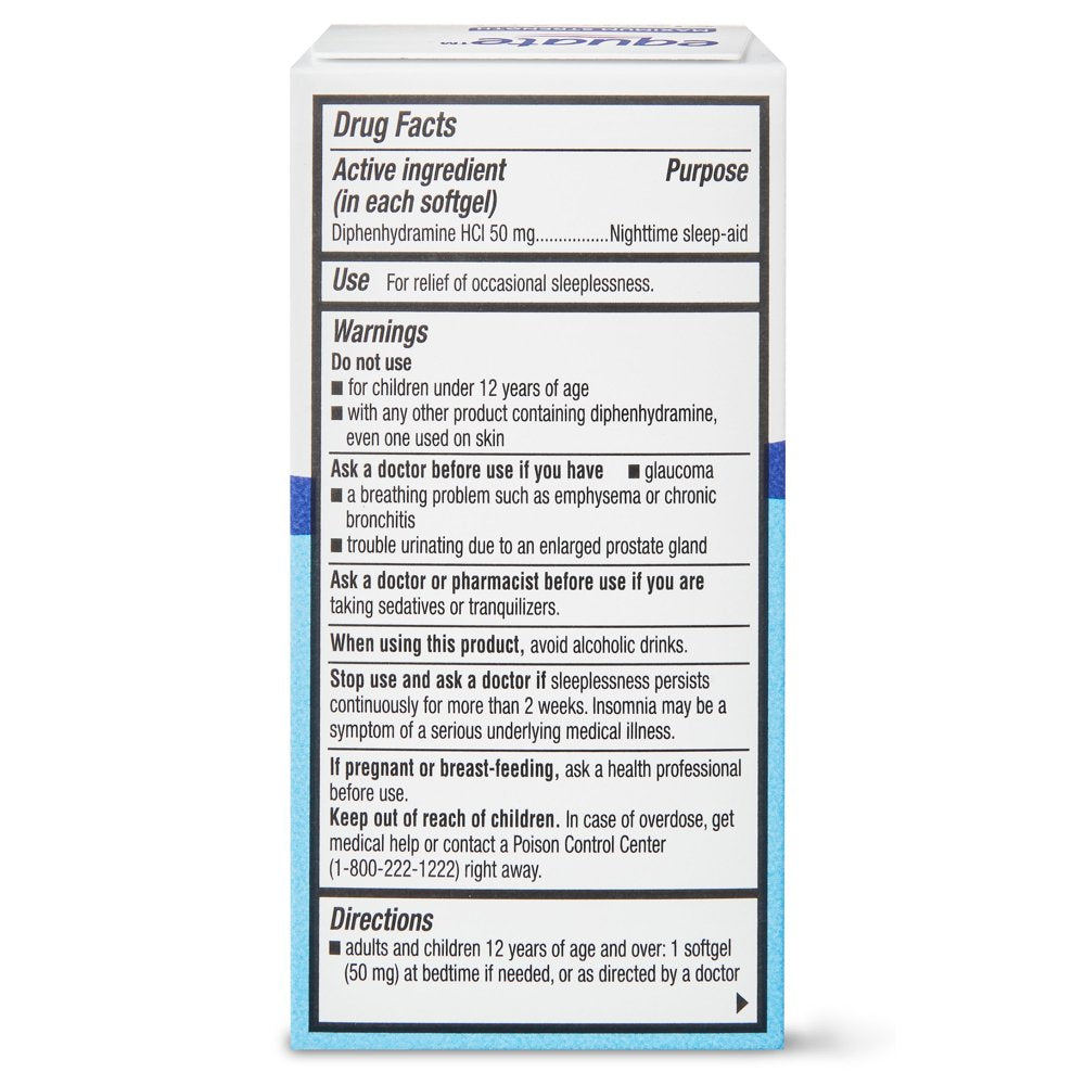 Equate Maximum Strength Diphenhydramine Hcl Sleep-Aid Softgels, 50 Mg, 32 Count