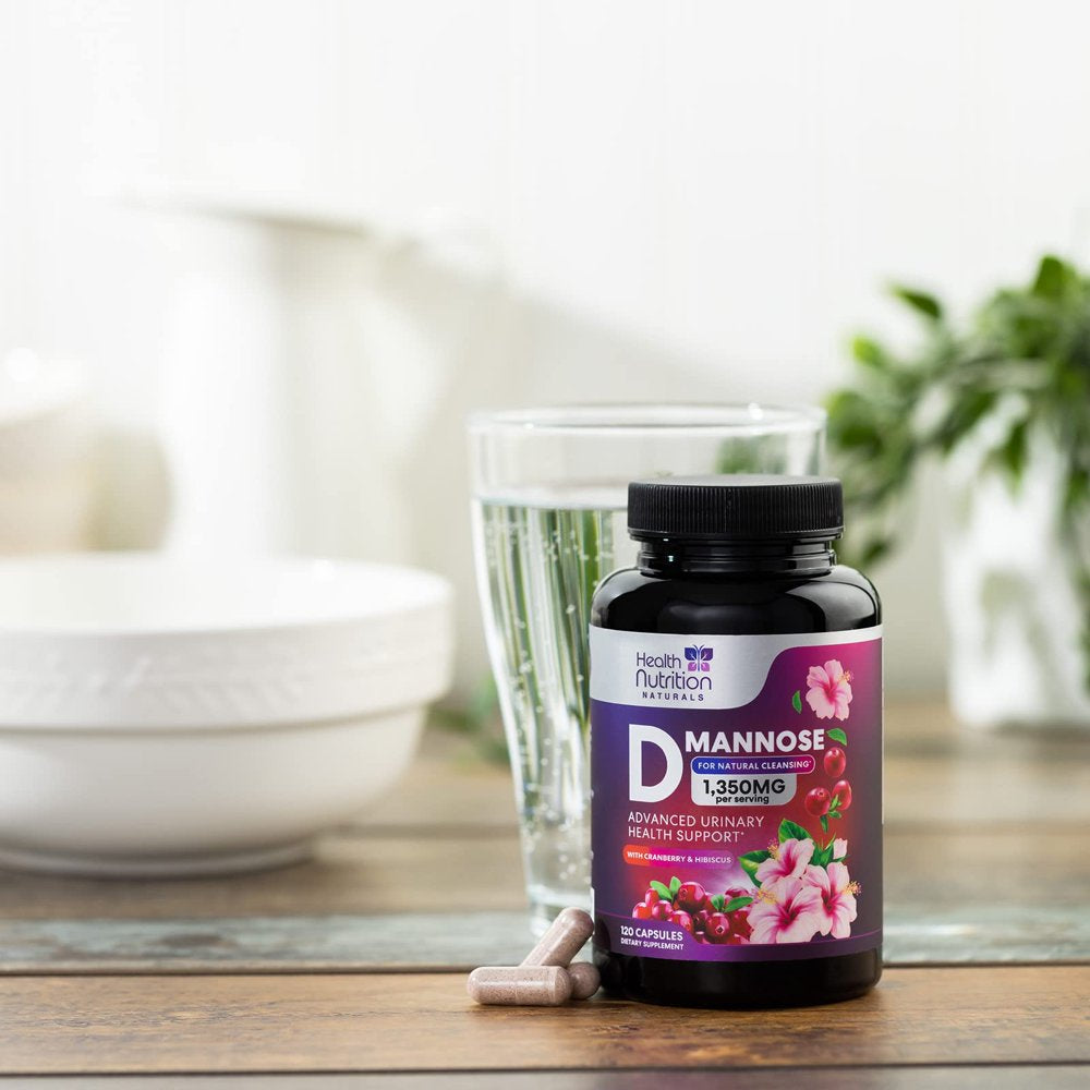 D-Mannose with Cranberry Extract 1350 Mg Complex - Fast-Acting Urinary Tract Health Support, Natural Non-Gmo & Vegan Capsules, Flush Impurities, Extra Strength Dmannose for Women & Men - 120 Capsules
