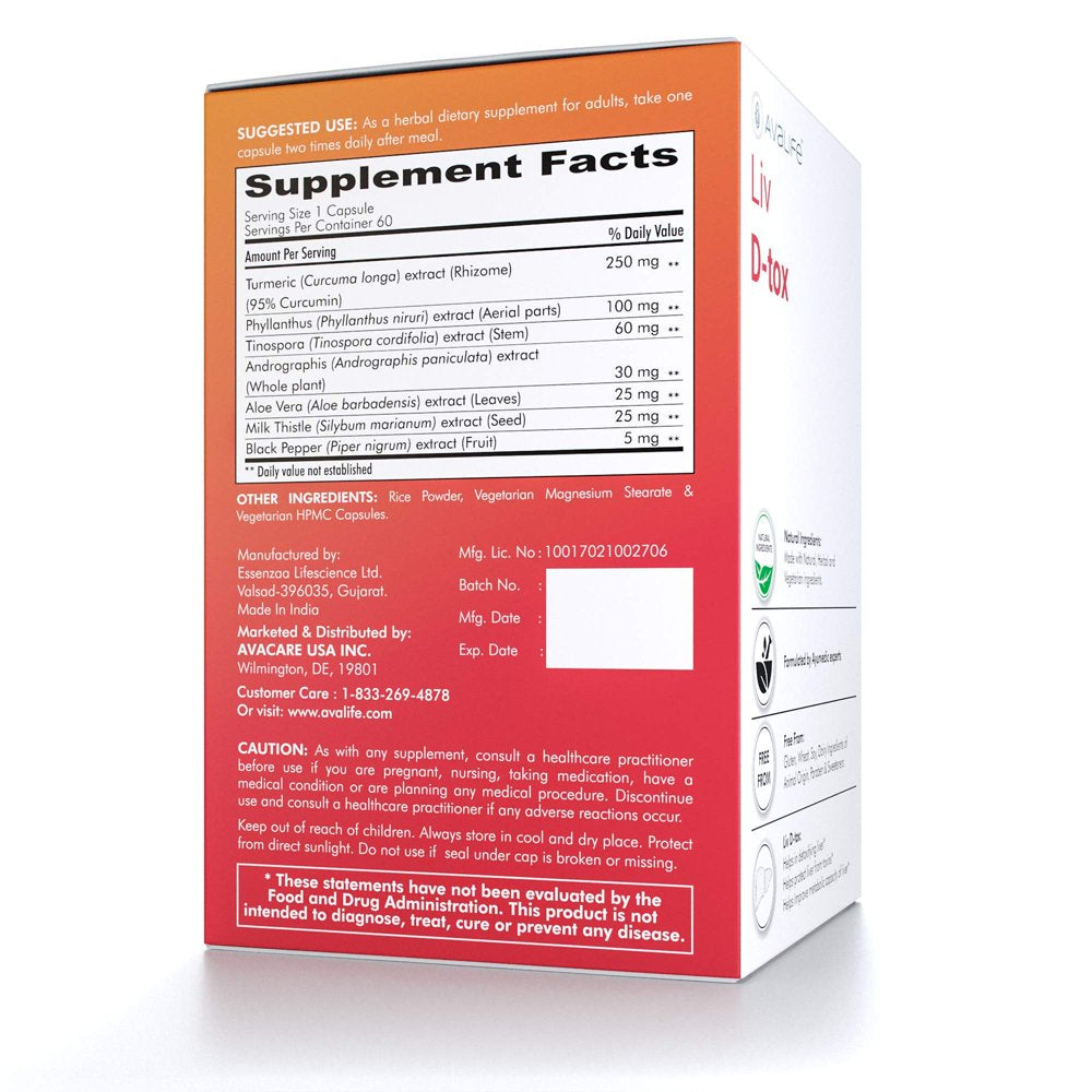 Avalife Liv D-Tox - Ultimate Liver Cleanse & Detox Formula for Men & Women - Gluten Free, Vegan & Non-Gmo - 60 Capsules