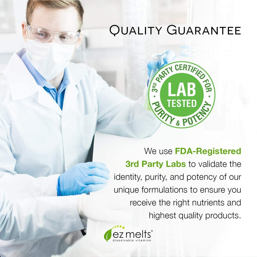 EZ Melts Sublingual Vitamin B Complex with Methylfolate for Stress and Mood Support, 9 Vital Vitamin B, 60 Tablets, Strawberry Flavored, Vegan Dietary Supplements, Dissolvable and Fast Melting