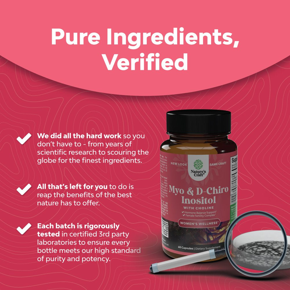 Myo-Inositol & D-Chiro Inositol Capsules - Choline Inositol Supplement for Cycle and Fertility Support - Womens Hormone Balance Supplement with Myo & D-Chiro Inositol plus Choline Bitartrate