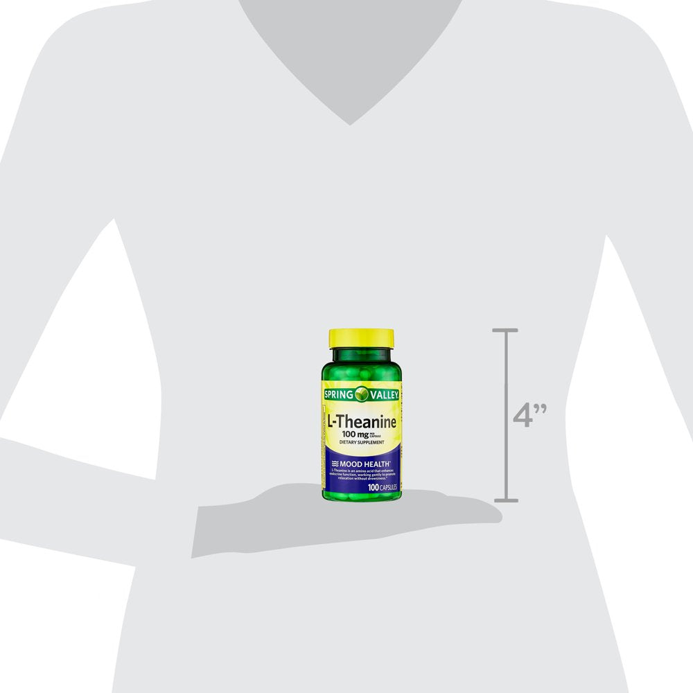 Spring Valley L-Theanine Capsules Dietary Supplement, Unflavored, 100 Mg, 100 Count