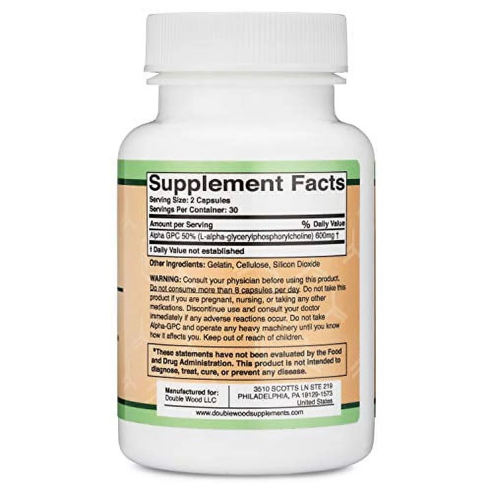 Alpha GPC Choline Supplement, Pharmaceutical Grade, Made in USA (60 Capsules 300Mg)