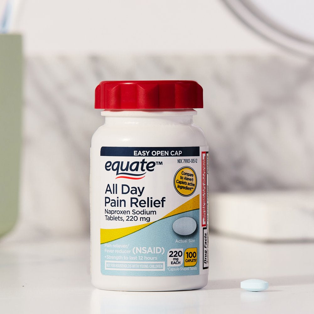 Equate All Day Pain Relief Naproxen Sodium Caplets, 220 Mg, 100 Count