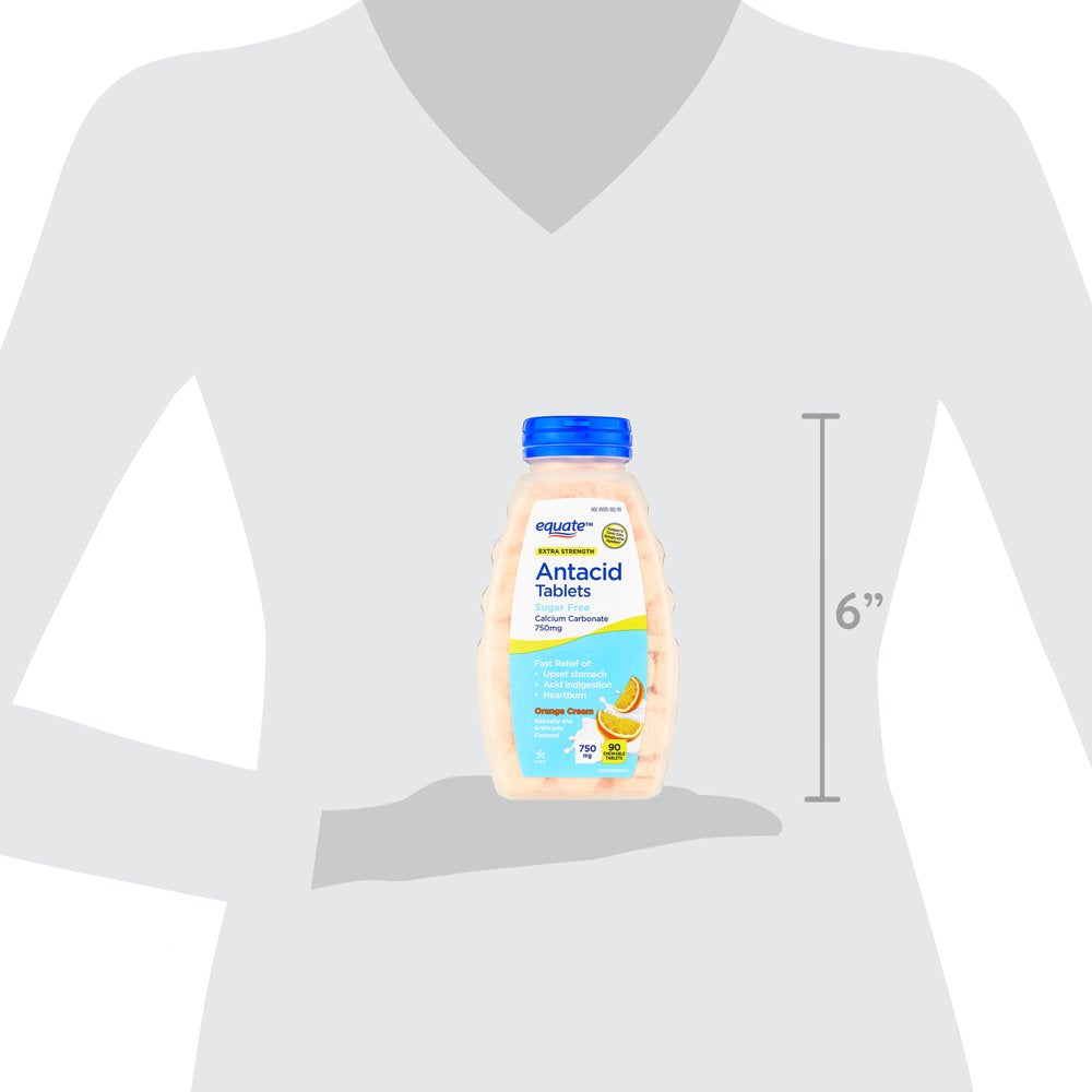 Equate Extra Strength Sugar-Free Antacid Chewable Tablets, Orange Cream,750 Mg, 90 Count