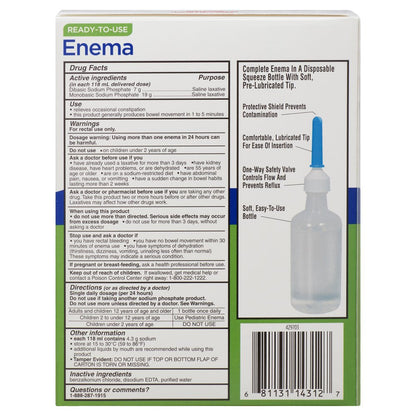 Equate Enema Sodium Phosphates Saline Laxative, 4.5 Fl. Oz., 6 Count