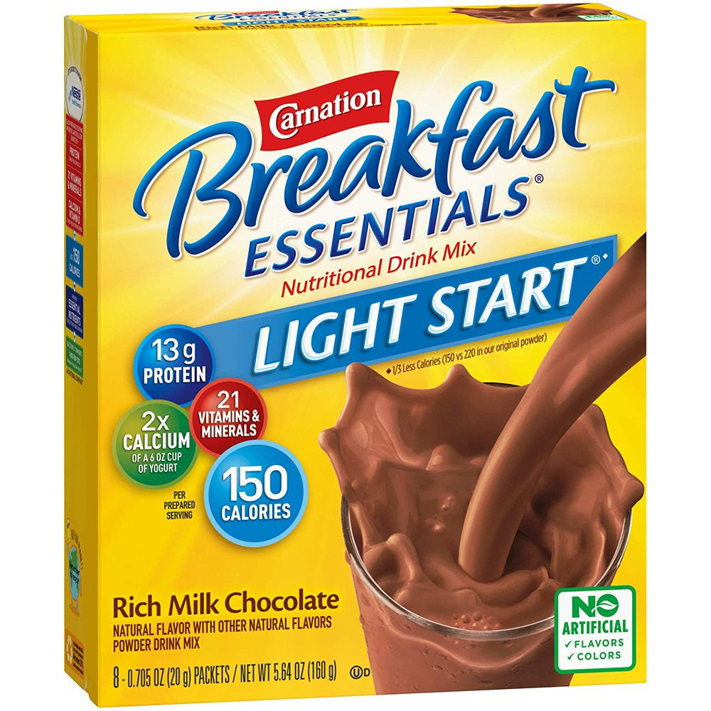 Carnation Breakfast Essentials Light Start Instant Complete Nutritional Drink, Chocolate, 5.64 OZ (Pack of 2)