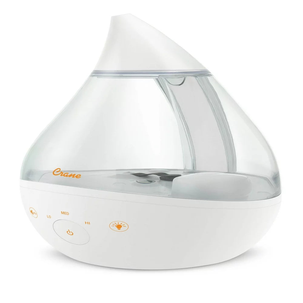 Crane USA Top Fill Drop 1 Gallon Ultrasonic Cool Mist Humidifier with Sound Machine and Optional Nightlight, White