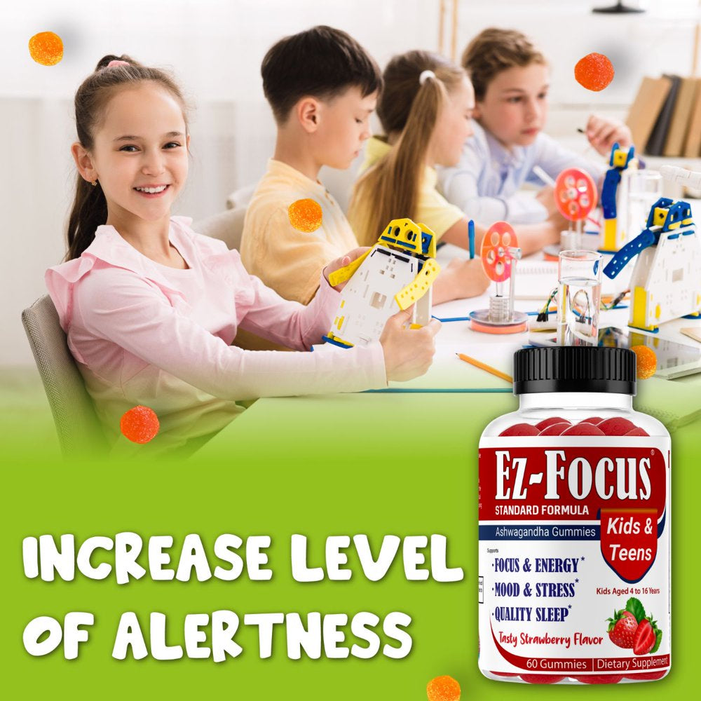Ez-Focus Brain Booster Gummies for Kids & Teens -Brain Supplement with Omega, Support Focus, Memory, Concentration and Cognition - Vegan, Non-Gmo - 60 Gummies by Celebrity Lifestyle