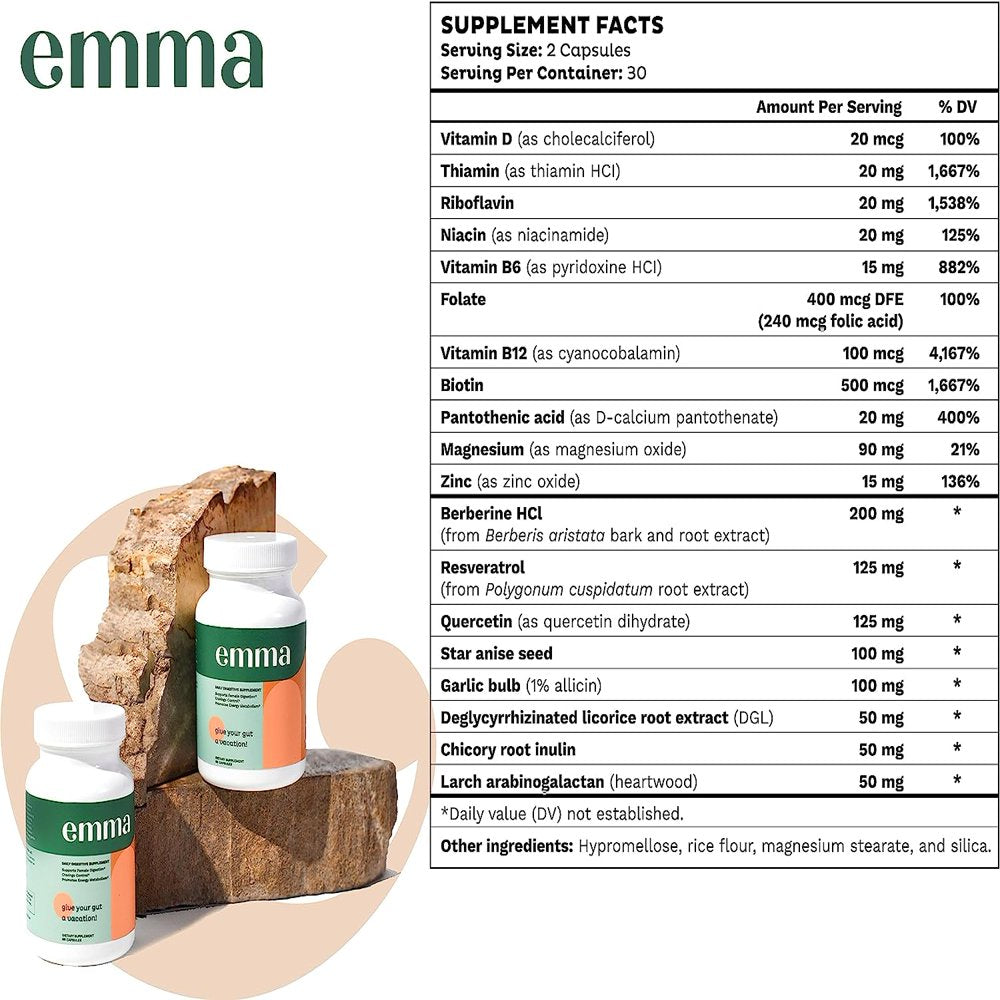 EMMA Supplement for Gut Health - Gas and Bloating Relief, Constipation, Leaky Gut Repair - Gut Cleanse & Restore Good Digestion -Regulate Bowel Movement. Fiber and Laxative Alternative 60 Count