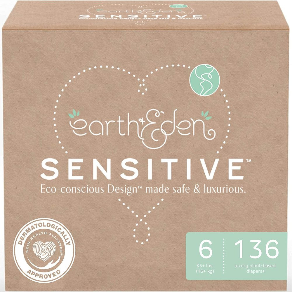 Earth & Eden Sensitive , Eco-Conscious & Hypoallergenic Diapers , Size 6 , 136 Count Size 6 (136 Count)