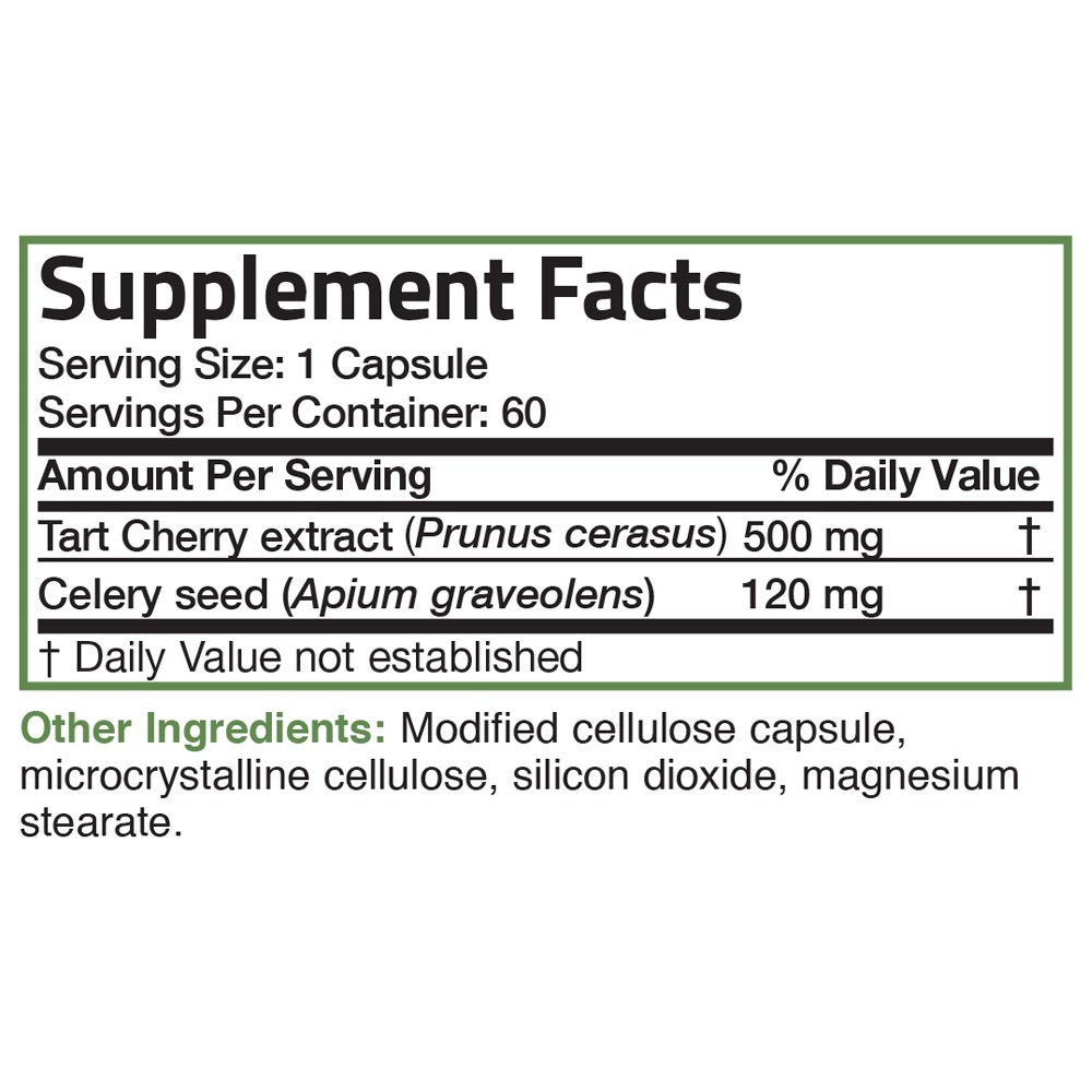 Bronson Tart Cherry Extract Capsules with Celery Seed Powerful Uric Acid Cleanse Joint Support & Muscle Recovery, 60 Capsules