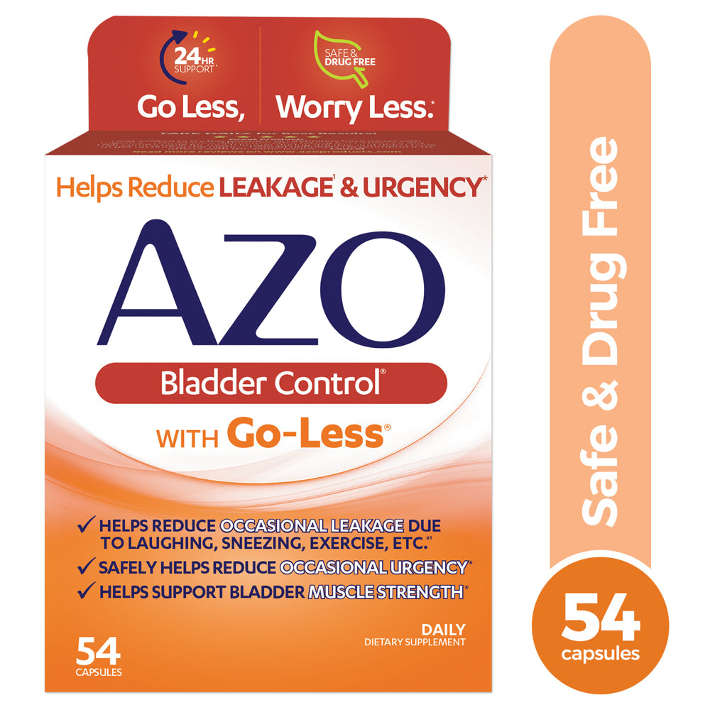 AZO Bladder Control with Go-Less Daily Supplement, Helps Reduce Occasional Urgency* and Leakage†††, 54 Count Capsules