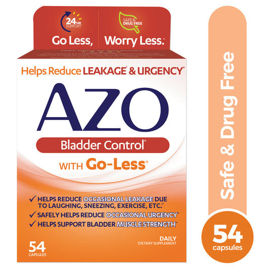 AZO Bladder Control with Go-Less Daily Supplement, Helps Reduce Occasional Urgency* and Leakage†††, 54 Count Capsules