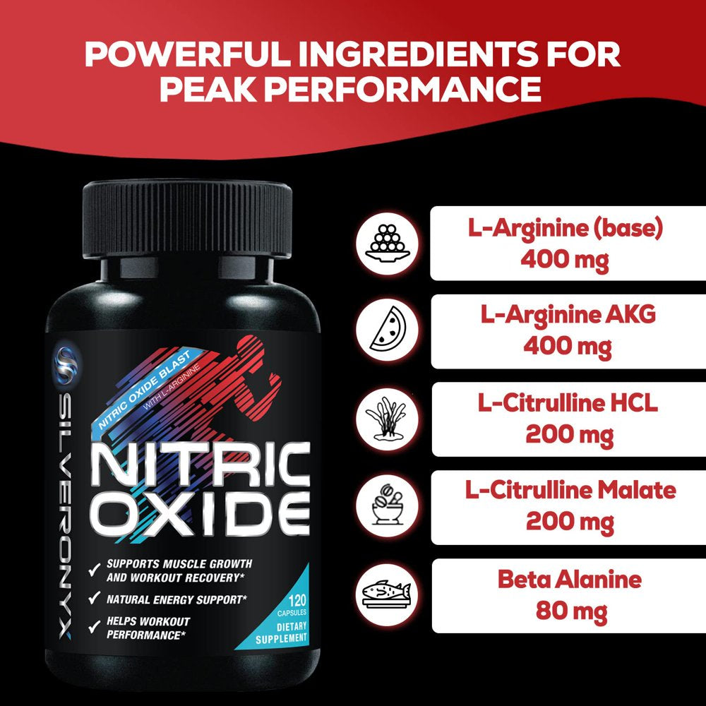 Extra Strength Nitric Oxide Supplement L Arginine 3X Strength - Citrulline Malate, AAKG, Beta Alanine - Premium Muscle Supporting Nitric Booster for Strength & Energy to Train Harder - 120 Capsules