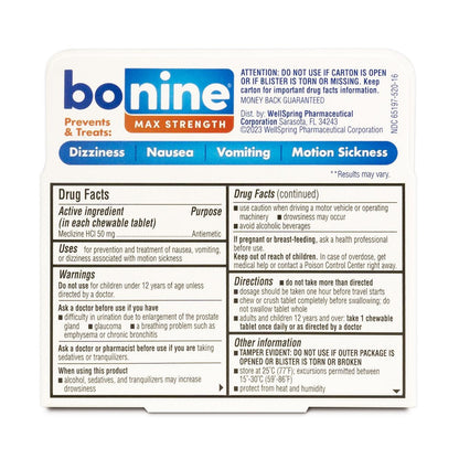 Bonine Maximum Strength Chewable Tablets, Peppermint, 16 Ct