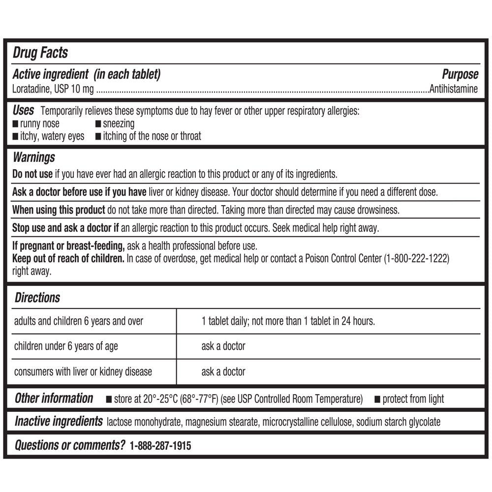 Equate Allergy Relief Loratadine Tablets 10 Mg, Antihistamine, 120 Count (60 + 60 Count)