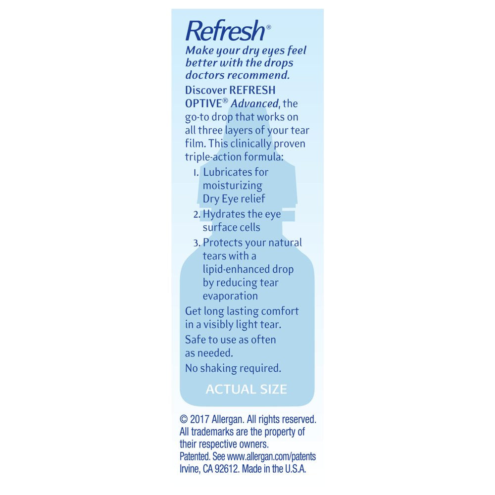 Refresh Optive Advanced Lubricant Eye Drops Preserved Tears, 10 Ml, 1 Bottle