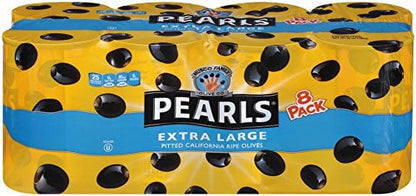 Pearls Ripe Pitted 8 Pack Extra-Large Black Olives, (8) 6-Ounce Cans