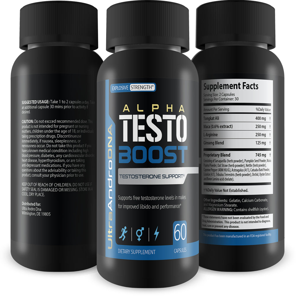 Alpha Testo Boost - Ultra Andro Dna Testosterone Support - Natural Testosterone Booster for Men - Feel Alpha Power and Youth with This Powerful Male Formula