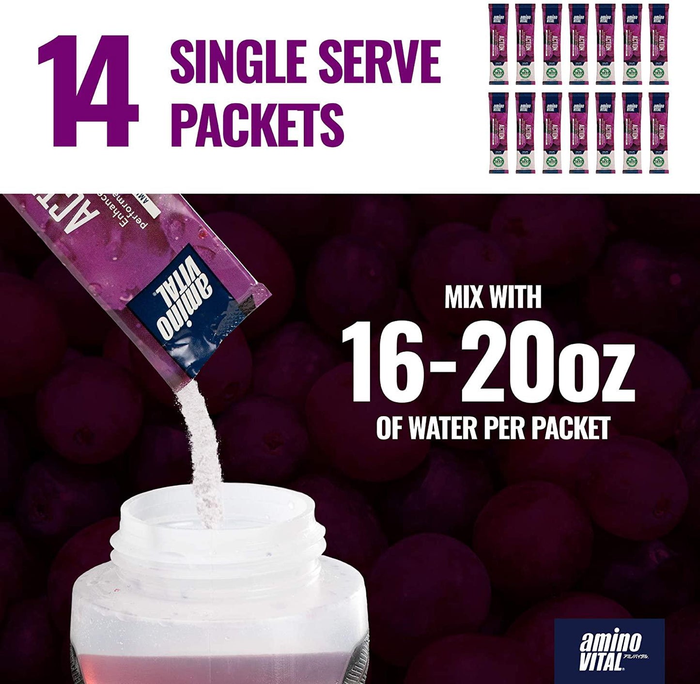 amino VITAL Action - Vegan BCAA Powder with Electrolytes, Glutamine and Arginine, Lemon Single Serve Packets, Keto Friendly Workout Drink Supplement for Hydration and Endurance