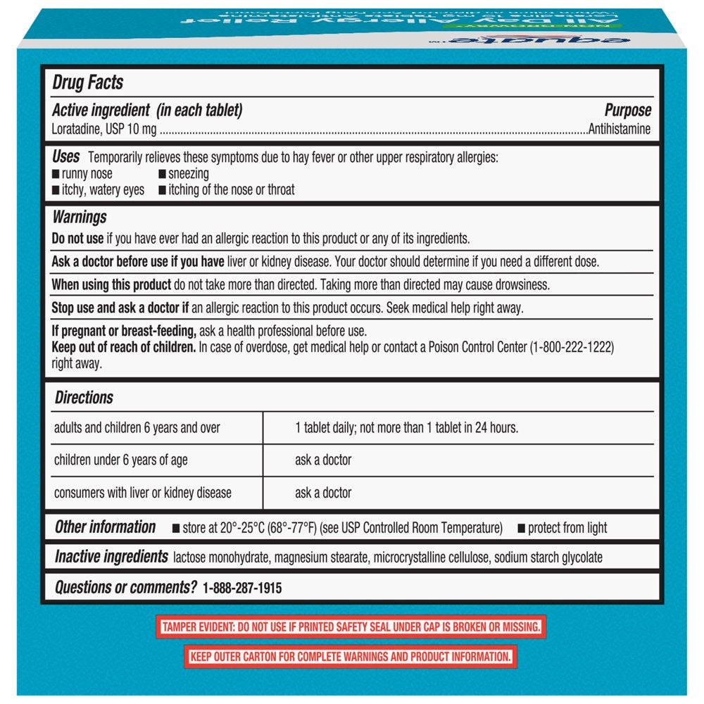 Equate Allergy Relief Loratadine Tablets 10 Mg, Antihistamine, 120 Count (60 + 60 Count)