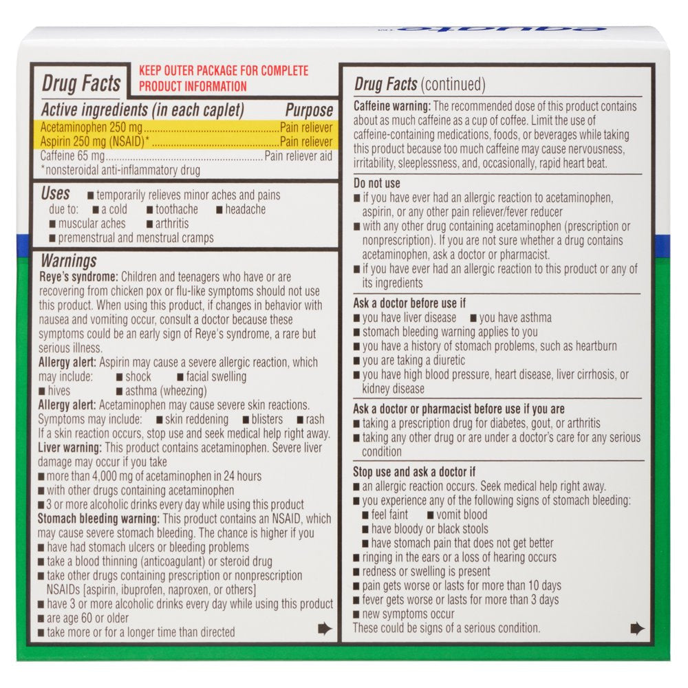 Equate Extra Strength Headache Relief Caplets, 250 Mg, 100 Count, Twin Pack