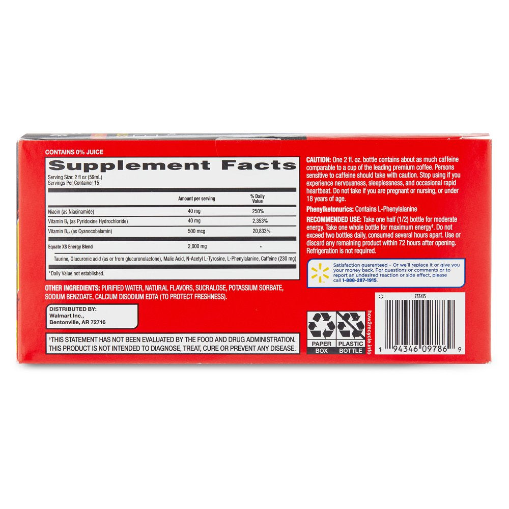 Equate Extra Strength Energy Dietary Supplement, Caffeine 230Mg, Berry Flavor, 15 Pack