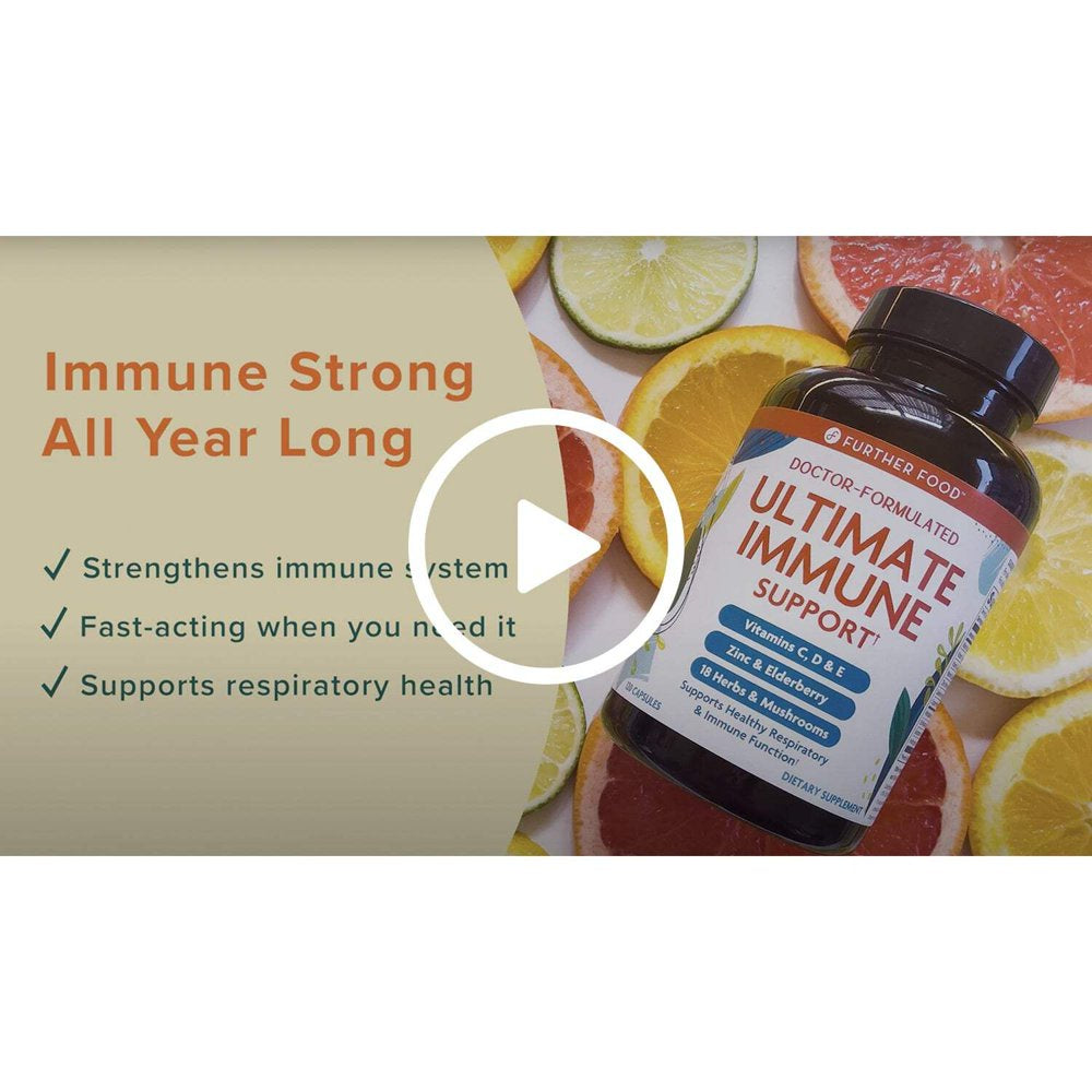 Further Food Ultimate Immune Support Vitamin C, D, E and Zinc + Natural Immunity Booster Multivitamin Herbal Supplement Elderberry & Echinacea, Daily Immune Defense & Antioxidant Support.