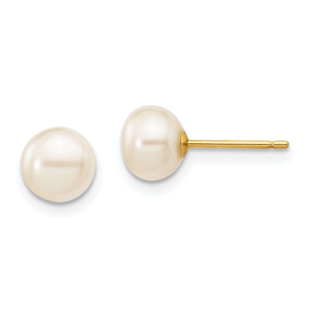 14K 6-7Mm White Button Freshwater Cultured Pearl Stud Post Earrings X60BW