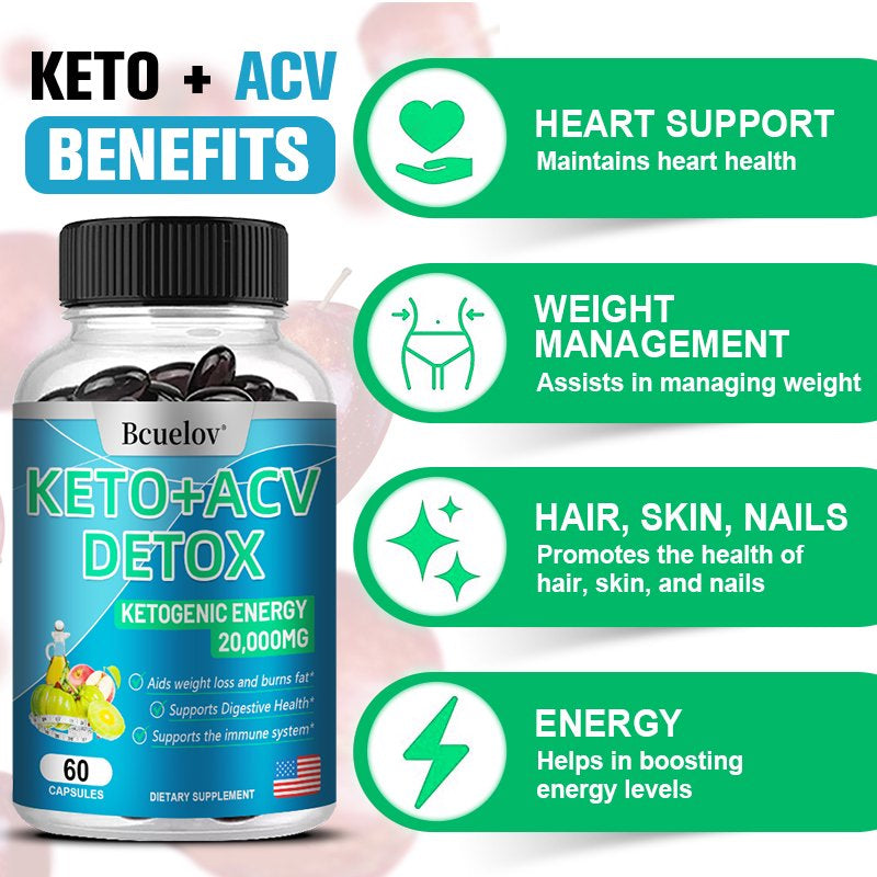 Bcuelov Keto+Acv Detox Softgels Advanced Cleansing Extract – 20,000 Mg Natural Apple Cider Vinegar Colon Cleanser Formula