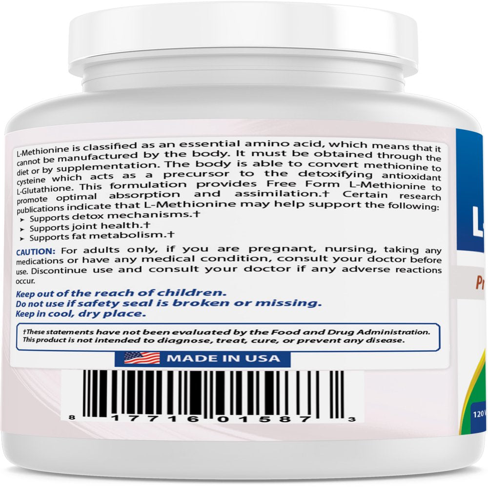 Best Naturals L-Methionine 500 Mg 120 Vegetarian Capsules | Liver Health Support