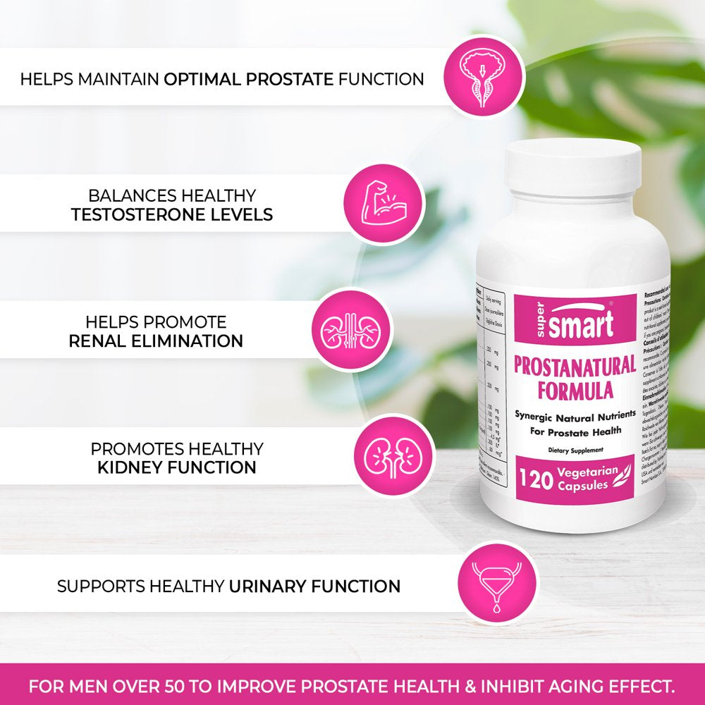 Supersmart - Prostanatural Formula - Prostate Supplement for Men - with Nettle, Beta Sitosterol, Saw Palmetto | Non-Gmo & Gluten Free - 120 Vegetarian Capsules