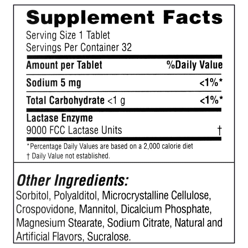 Equate Fast Acting Dairy Relief Vanilla Flavor Lactase Enzyme/Dietary Supplement, 32 Count