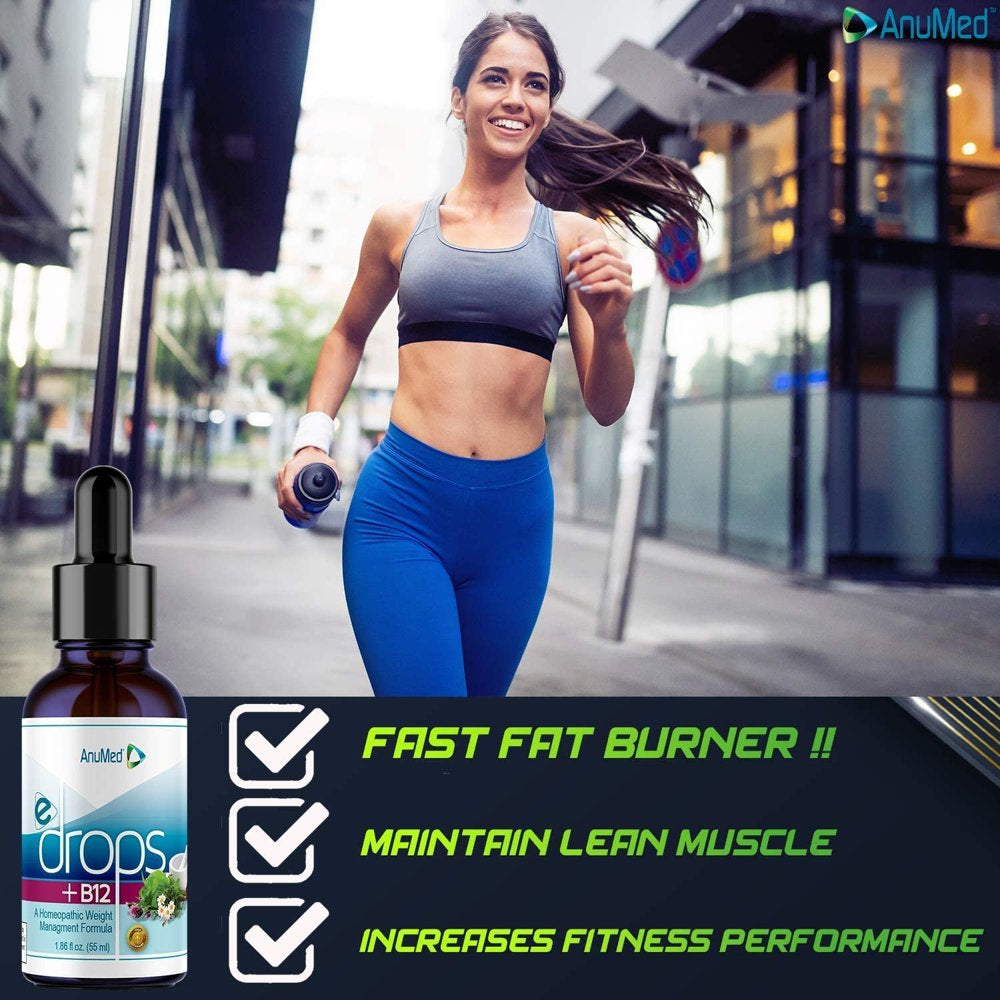 Anumed E-Drops+B12 Premium Fast Fat Burner Metabolism & Energy Booster Control Hunger Super Fast Transformation Healthy Weight Loss Drops All Natural Vegan & Keto Friendly for Women & Men 2Oz
