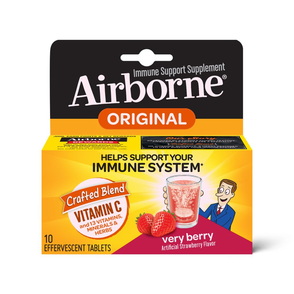 Airborne 1000Mg Vitamin C Immune Support Effervescent Tablets, Very Berry Flavor, 10 Count